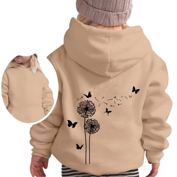 Byoo Print Hoodie for Big Girl Soft Long Sleeve Pullover Hooded Sweatshirt Kids Fall Winter Top,Khaki