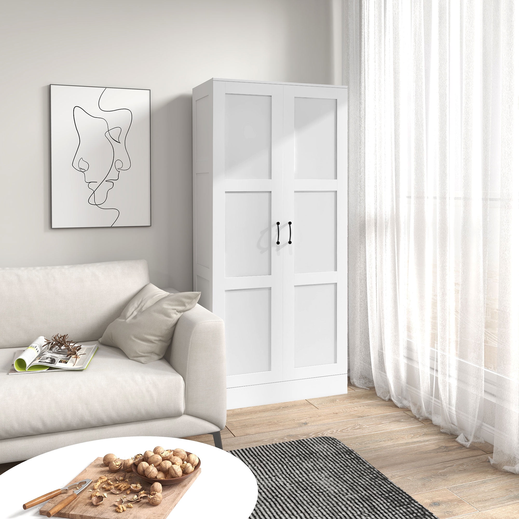 HOMCOM Storage Cabinet w/ Storage Shelves, Pantry Cupboard Cabinet, White