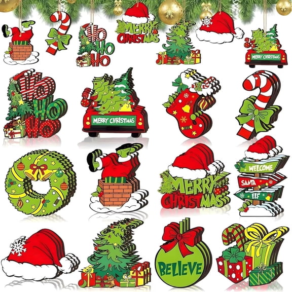 36pcs Christmas Tree Decorations - Wood Christmas Tree Hanging Ornament Holiday Xmas Ornaments Christmas Decorations Decor Home Indoors (36pcs)