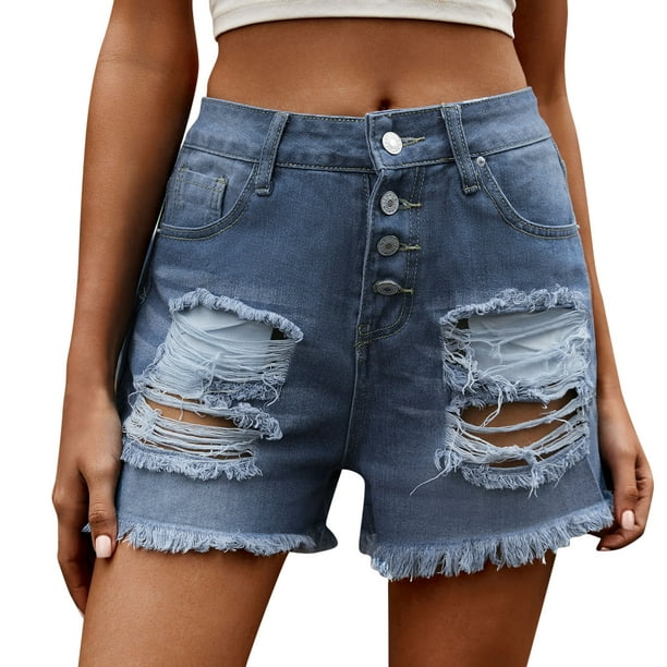 Aayomet Womens Jean Shorts Womens Jean Shorts High Waisted Denim Shorts  Ripped Frayed Casual Stretchy Shorts Blue B,M 