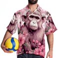 thumbnail image 4 of Pink Monkey Gorilla Men's Casual Poplin Button Down Short Sleeve Hawaiian Beach Shirt, 4 of 6