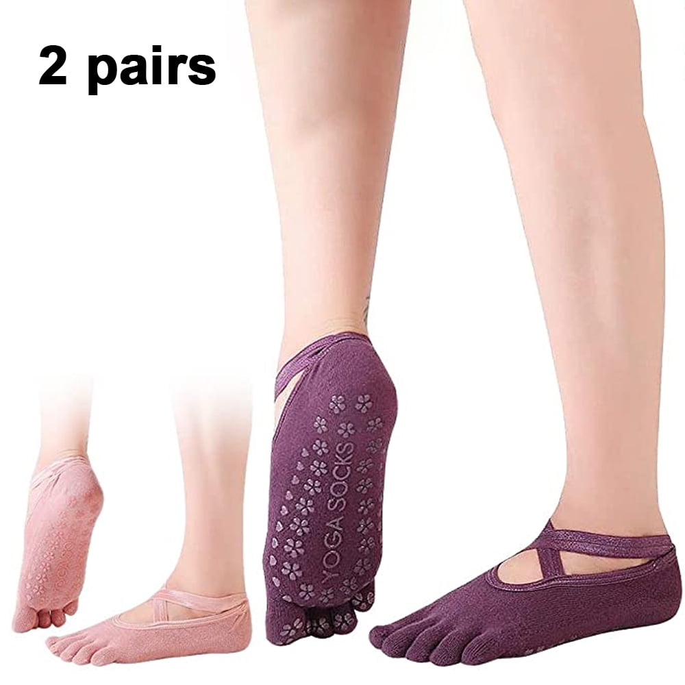 Gray/Black Toeless Barre Socks Pilates 2 PAIRS Free Toes No Slip Yoga 