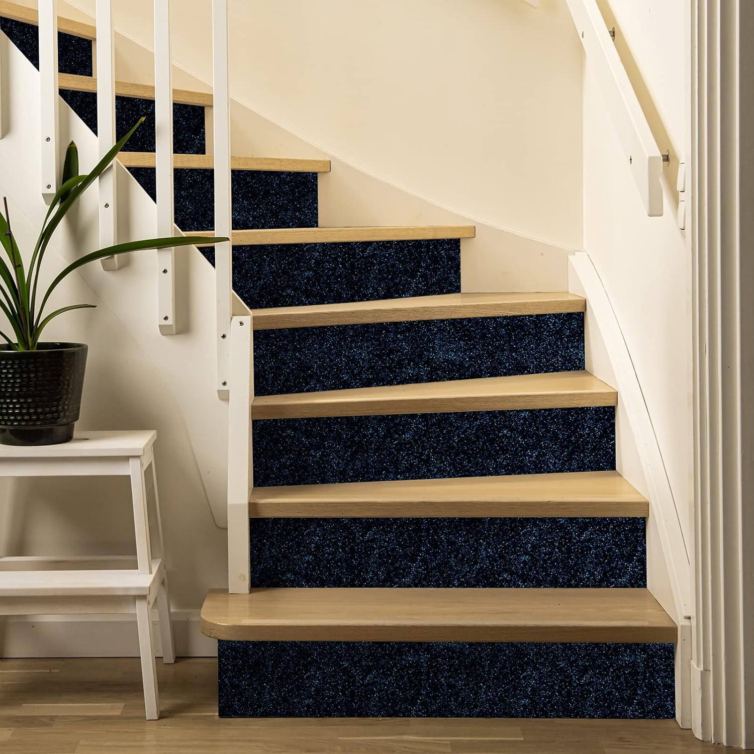 Black Blue Glitter Wallpaper Stick and Peel 8"x354" Glitter Wallpaper Border Shiny Sparkle Fabric Wall Border Self Adhesive Decorative Black Wall Stickers for Bedroom Girls Room Mirror Frame
