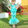 thumbnail image 4 of KONDYS Girls Swimsuits Two Piece Bikini Set Fish Tail Tie Dye Gradient Sequins Top Bottom With Cover Up Skirt Swimwear Tankini Size 8Y-9Y, 4 of 8