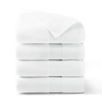 TOWN & COUNTRY EVERYDAY 4-Piece Solid Dobby Border Bath Towel Set, 30"x58", 100% Cotton, Plush & Absorbent 650GSM, White