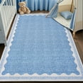 thumbnail image 2 of Hasoo Scalloped Washable Area Rug for Living Room Dorm Non Slip Indoor Geometric Bordered Throw Carpet, 4' x 6' Blue, 2 of 5