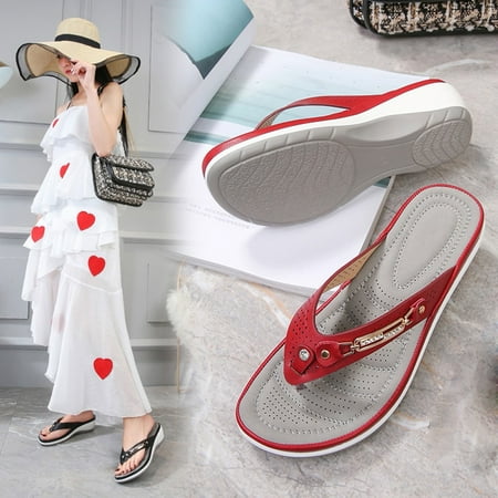 CHOII Clearance Summer Ladies Fashion Wedge Platform Fringe Sandals Women s Shoes Thick-soled Flip-flops Made of PU Material Loop Elastic Band Ankle Strap Sandals Thong Sandals Brown/9