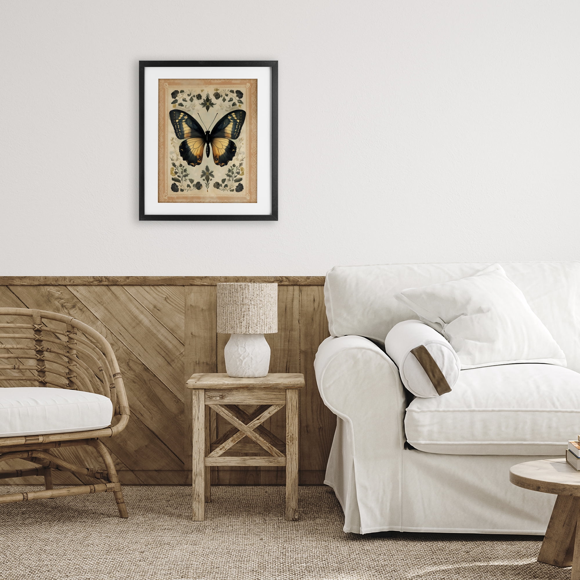 Stupell Industries Vintage Butterfly Botanical Illustration Black Framed Print Under Glass, design by Arlington Prints