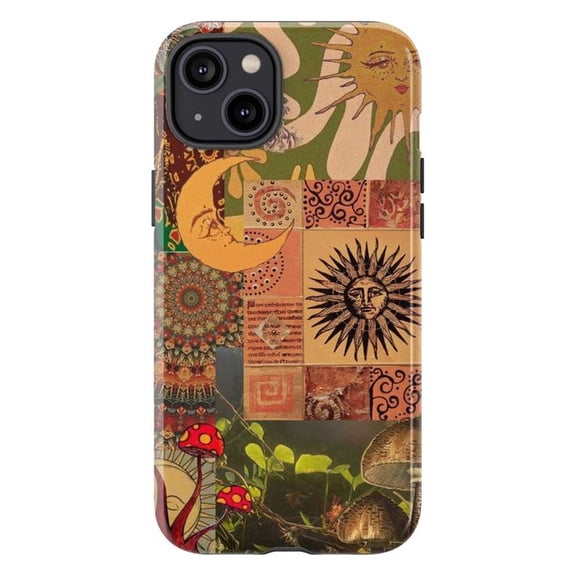 Boho Sun and Moon Aesthetic Phone Case, Retro Celestial Protective Cover with Vintage Art Design for iPhone 17 16 15 14 13 12 11 Pro Max Plus Mini