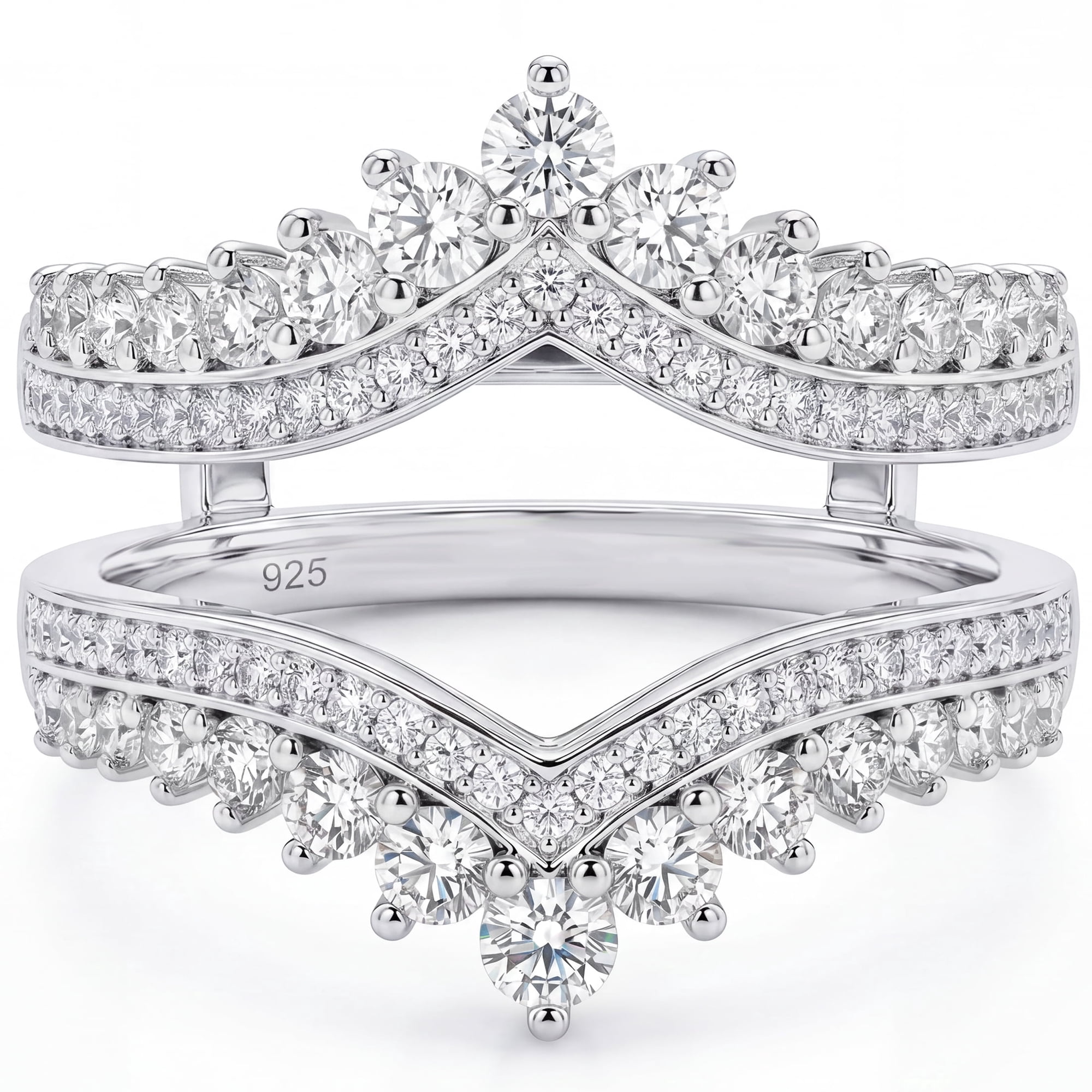Flydeer Ring Enhancers for Engagement Rings 925 Sterling Silver Crown Curved Wedding Bands Jewelry Gift for Her Size 7
