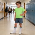 thumbnail image 5 of OGLCCG Girls 3 Piece Outfit Set Kids Short Sleeve Tshirt and Denim Shorts Socks Summer Casual Active Clothes Sets with Pockets 3-12 Years, 5 of 8