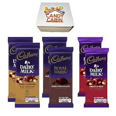 Cadbury Chocolate Candy Bar Variety Box 6-Count Full Size Bars By CANDY CABIN ROAST ALMOND-DARK-FRUIT & NUT