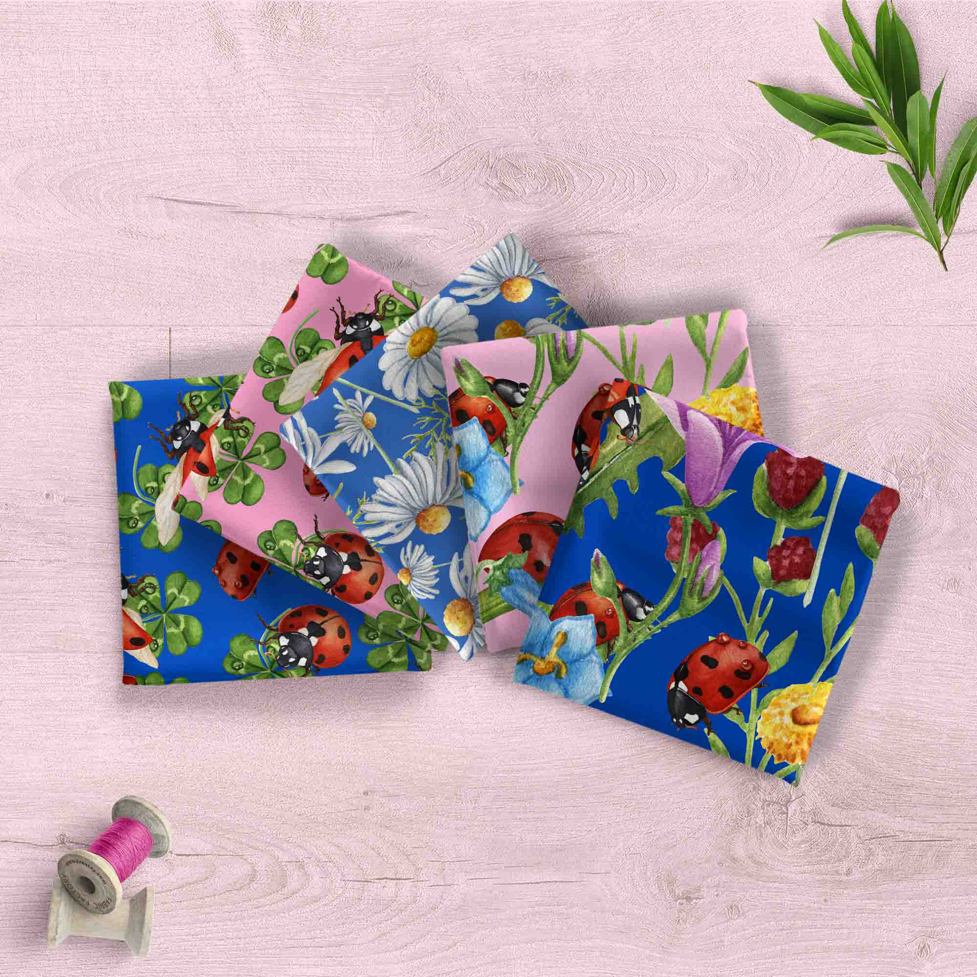 David Textiles 18" x 21" 100% Cotton Ladybug Lane, Multi-color, for Quilting & Sewing, 5 Pieces