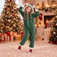 thumbnail image 5 of CUZIBR Kids Girl Bear Ear Onesie Fuzzy Hooded Jumpsuit Pajamas Zip-Up Long Sleeve Cozy Loungewear,Dark Green,6-7 Years, 5 of 5