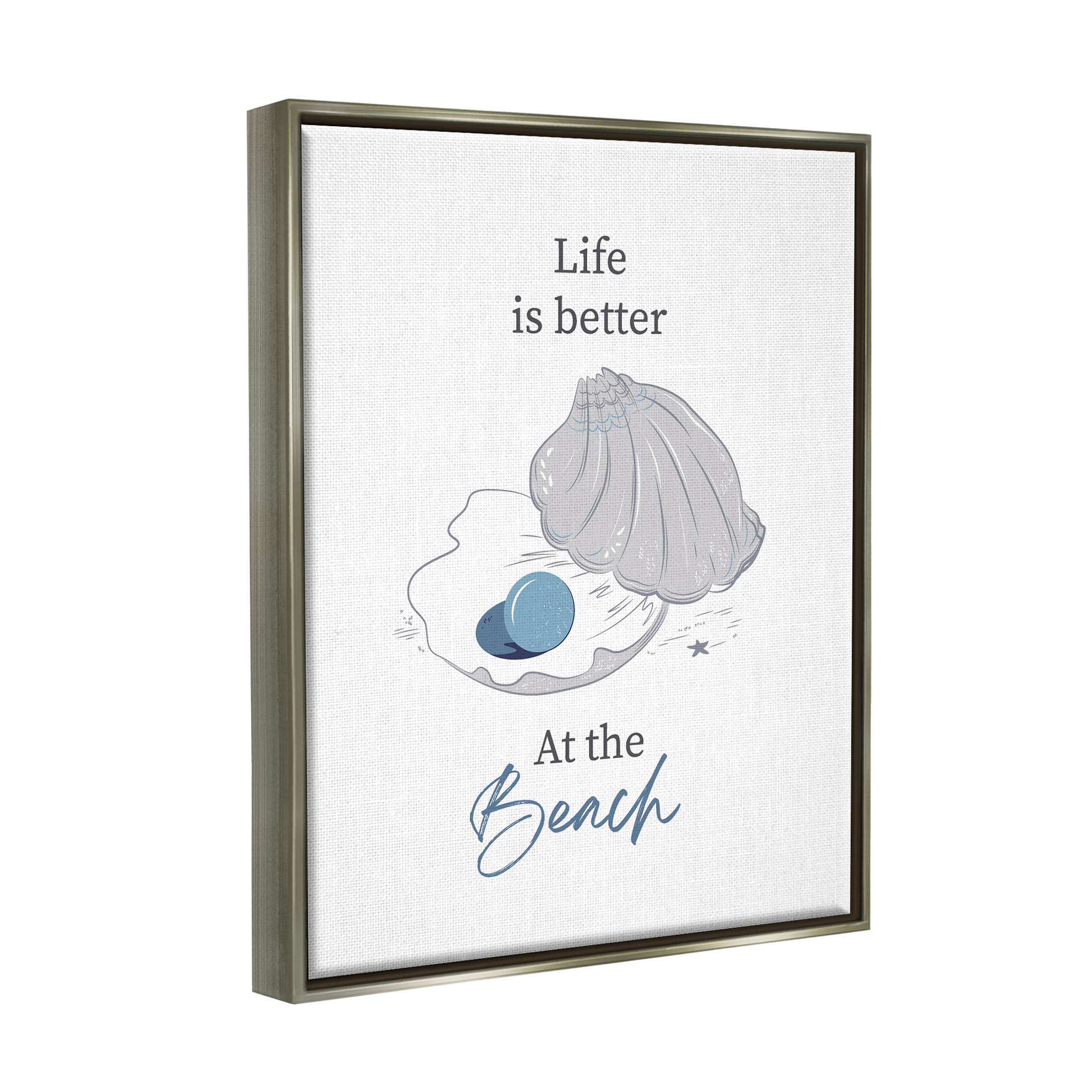 Life Better At Beach Clam Pearl Animals & Insects Graphic Art Luster Gray Framed Art Print Wall Art