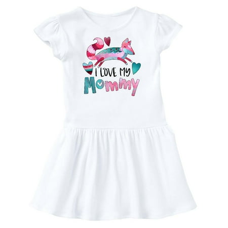 

Inktastic I Love My Mommy Pink and Blue Fox with Hearts Gift Toddler Girl Dress