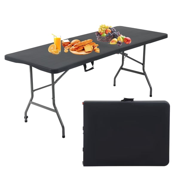 CL.HPAHKL 6 ft Folding Plastic Table, Portable Camping Table Foldable for Indoor & Outdoor, Black