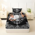 thumbnail image 4 of Homewish Spooky Grunge Skull Twin Sheets,Baroque Damask Flowers Bedding,White,Halloween Bed Set,3-Piece,1 Fitted Sheet and 1 Pillowcase, 4 of 6
