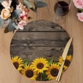 thumbnail image 3 of Yellow Sunflowers Round 13 Inch Placemats Set of 2, Farmhouse Brown Wooden Country Plants HeatResistant Non Slip Place Mats for Dining Table, Wipeable Braided Kitchen Table Mats for Housewarming, 3 of 9