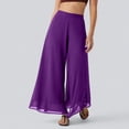 thumbnail image 4 of Women Flowy Chiffon Wide Leg Split Palazzo Pants High Waist Sheer Layered Trousers Lightweight Ankle Pants Purple 2XL, 4 of 6