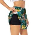 thumbnail image 2 of Bixox Women's Hawaiian Style pattern 2 in 1 Running Shorts - Lightweight Athletic Workout Gym Yoga Shorts Liner with Pockets - Small, 2 of 7