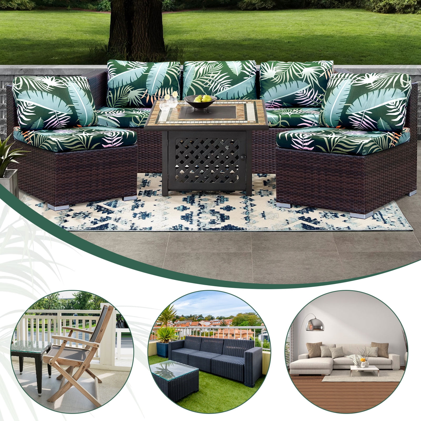 SHANNA 6 Pack Printed Patio Stretch Sofa Cushion Covers, Floral Pattern Outdoor Sofa Cushion Covers, Replacement Washable Couch Chair Cushion Covers Porch Patio Furniture Protector