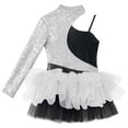 thumbnail image 5 of TiaoBug Girls Sequin Ballet Dance Leotard One Shoulder Tutu Dress Dancing Costume for Jazz Hip Hop Silver 12, 5 of 7