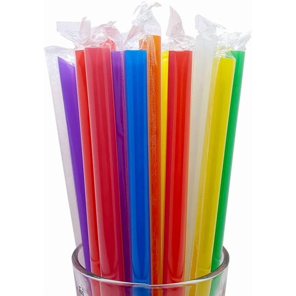 NOGIS 100 Pcs Boba Smoothie Individually Wrapped Straws - Jumbo Large Plastic Disposable Bubble Tea Milkshake Colorful Drinking Straws(9.45" long and 0.43" Diameter )