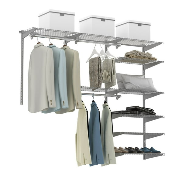 BOBOKY Custom Closet Organizer Kit 4 to 6 FT Wall Mounted Closet System with Hang Rod in Grey for Bedroom.
