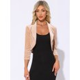 thumbnail image 3 of DARING DIVA Women's 3/4 Sleeve Velvet Shrug Bolero Cropped Cardigan Top S Champagne, 3 of 4