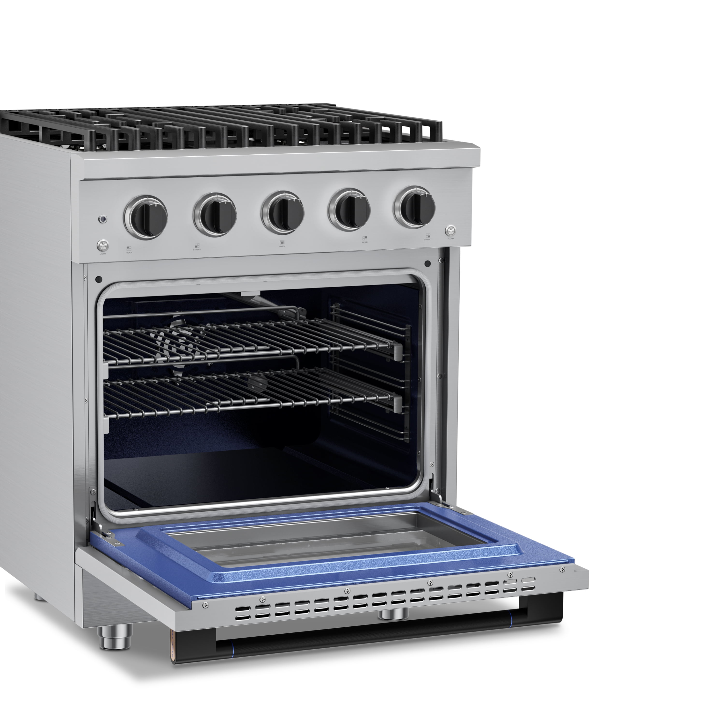 30" Matte Black Gas Range 4 Burners (20,000 BTU) 4.2 cu.ft Convection Oven 5 Racks Convertible NG/LP