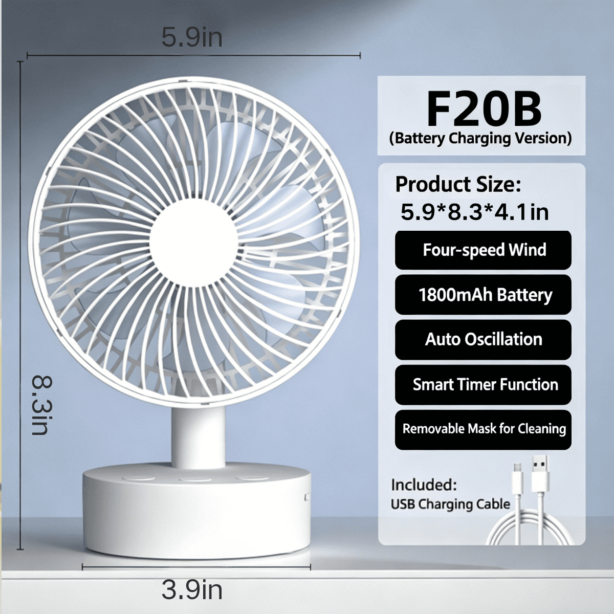 SpaceMuse 6 inch Oscillating Fan, 4 Speeds and 8H Timer Desk Air Circulator Fans with USB Rechargeable, 30dB Quiet Table Fan for Bedroom, Khaki