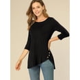 thumbnail image 3 of Blusas de túnica elástica Allegra K casual cuello redondo manga 3/4 para mujer Negro L, 3 of 6