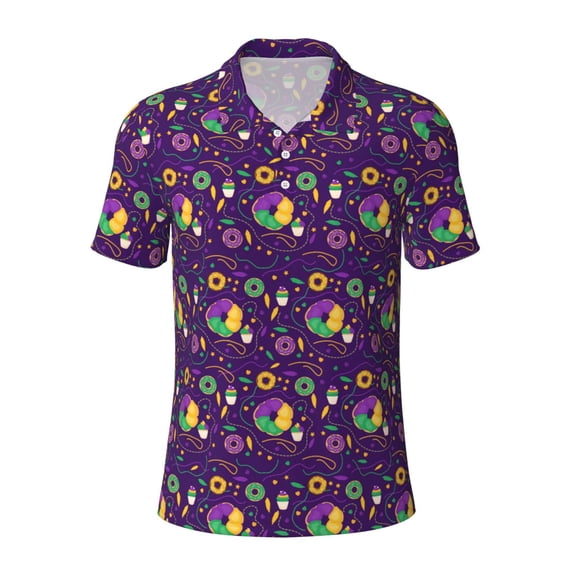 Kuqiui Mens Golf Polo Shirt Dry Fit Performance Sport Short Sleeve Golf Polo Shirts for Men-Mardi Gras and Donuts
