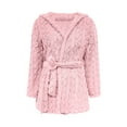 thumbnail image 5 of APEXFWDT Women's Fleece Short Robe Long Sleeve Warm Fuzzy Hooded Bathrobe with Belt, Cozy Loungewear,XXL,Pink, 5 of 6