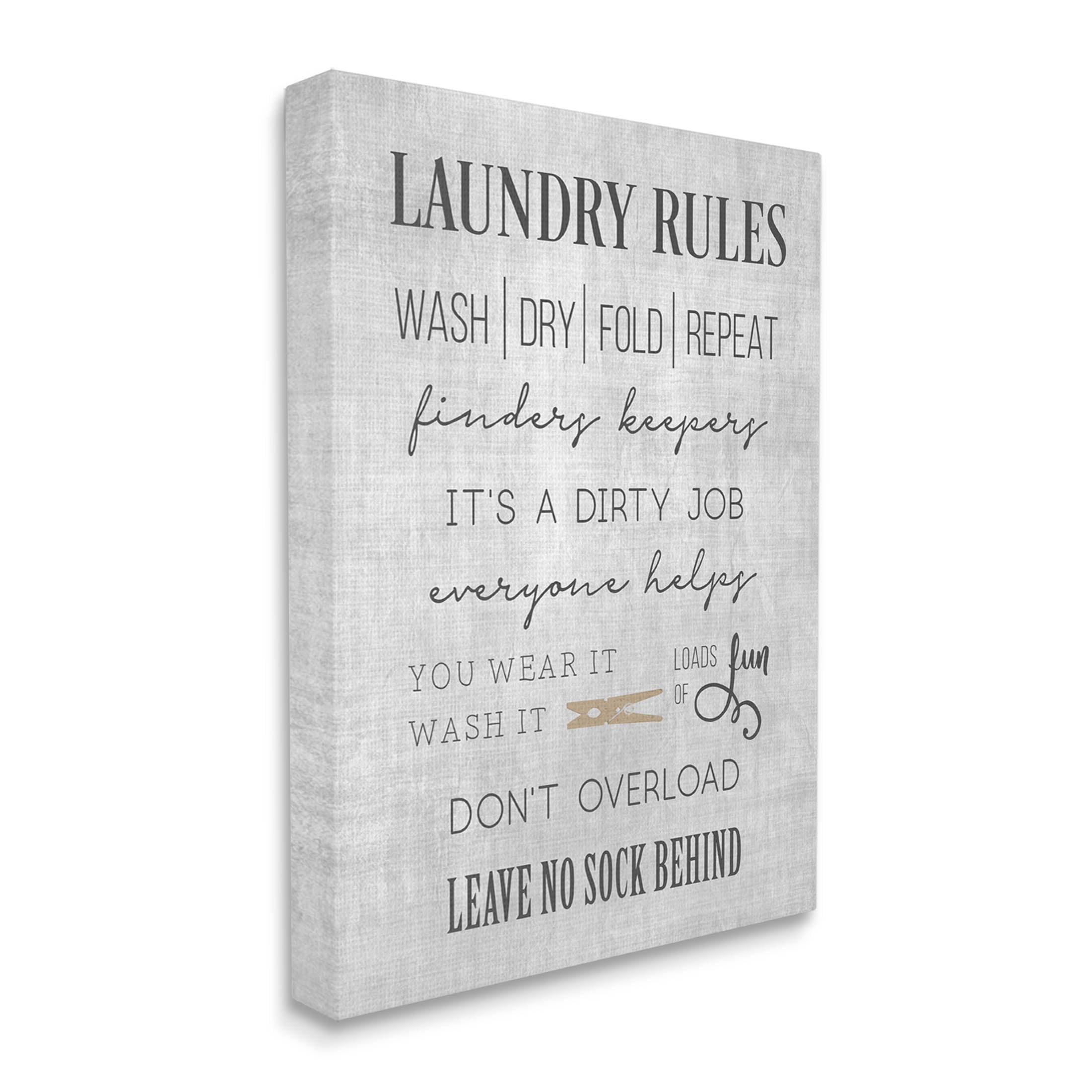Laundry Room Rules Family List Typography Graphic Art Gallery Wrapped Canvas Print Wall Art