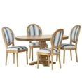 thumbnail image 2 of Noble House Dason Fabric and Wood 5 Piece Dining Set, Dark Blue Stripe and Natural, 2 of 13