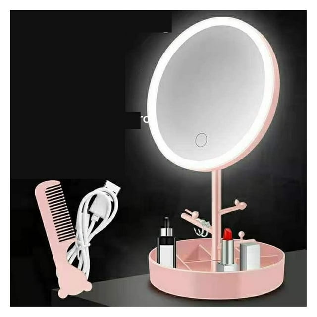 Portable Travel Cosmetic Light Up Mirrors Touch Switch LED Makeup Mirror For Home Tabletop Bathroom With Storage Tray USB Charg ,Widely Use