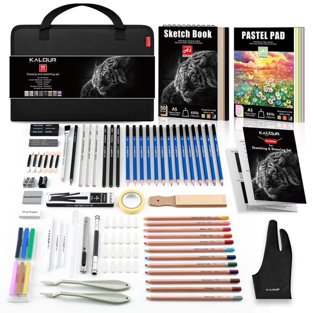 Art Set KALOUR, kit de dibujo y bocetos, 95 piezas, con colores pastel