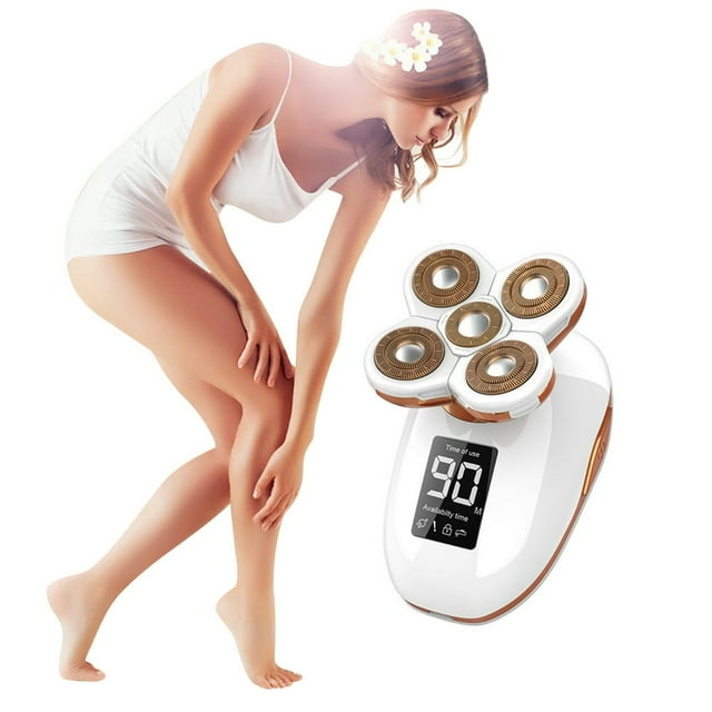 Estbridge Rasoir Électrique pour Femmes / Cinq Lames Flottantes / Tondeuse 3-en-1 pour Enlever les Poils Mouillés et Secs du Visage et du Corps et du Nez / Rechargeable par USB / Kit Multifonction avec Brosse Faciale / Numérique D