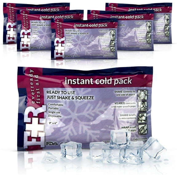 Ever Ready First Aid Disposable Cold Compress – Instant Ice Pack for Injuries, Swelling & Pain Relief – 4.5" x 7" – 6 Pack