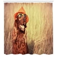 thumbnail image 3 of Ambesonne Animal Shower Curtain, Dog Wearing Hat Glasses, 69"Wx75"L, Redbrown Tan, 3 of 3