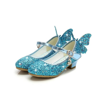 

Wazshop Kids Mary Jane Magic Tape Dress Shoes Butterfly Princess Shoe Breathable Comfort Heel Pump Girl s Pumps Block Anti-Slip Blue 2Y