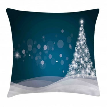 Christmas Throw Pillow Cushion Cover, Fantasy Backdrop Abstract Xmas Tree Dreamlike Snowflakes Dots Wintertime, Decorative Square Accent Pillow Case, 16 X 16 Inches, Dark Blue White, by Ambesonne