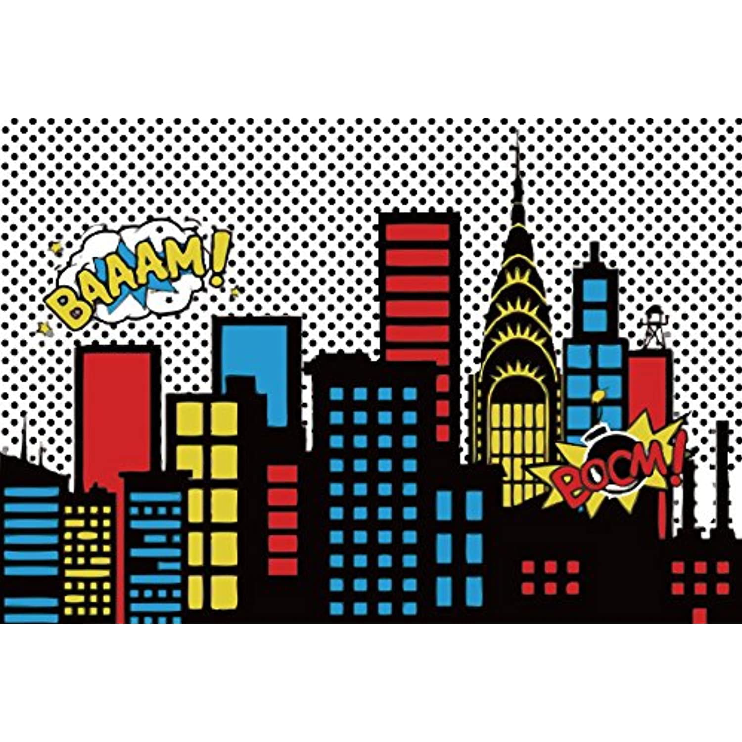Yeele 6x6ft Superhero City Photography Backdrop Vinyl Humor Cartoon Comic Justice Super Hero Baby Shower Party Photo Background City Building Customized for Girl Child Birthday Party Studio Props 
