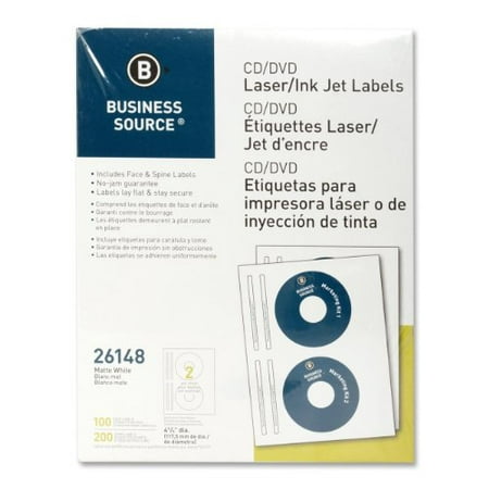 Business Source Laser/Inkjet CD/DVD Labels - Permanent Adhesive - 4 5/8