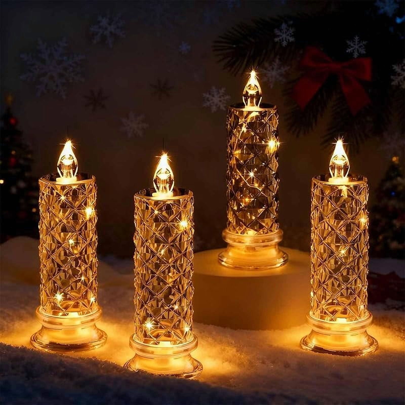 Led Crystal Candle Lights, 2/4/6pcs New Christmas Tree Led Candles, Rose Shadow Led Flameless Candles,Safe Flameless Design, Long Lasting for Valentines Christmas Decorations Home Decor (Pink*4)