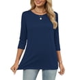 thumbnail image 3 of MOSHU 3 Pack 3/4 T Shirts for Womens Crew Neck Womens Shirts Dressy Basics Tees Casual Loose Fit Fall Tops, 3 of 11