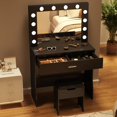 Vanity Desk with Mirror and Lights, Adjustable Brightness, Black Vanity