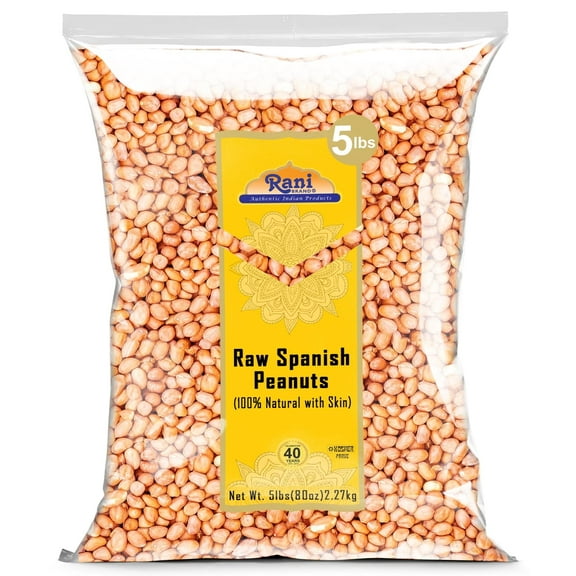Rani Raw Spanish Peanuts 100% Natural with Skin (uncooked, unsalted) 80oz (5lbs) 2.27kg Bulk ~ Vegan | Gluten Friendly | Fresh Product of USA | Kosher | Red-brown Skin